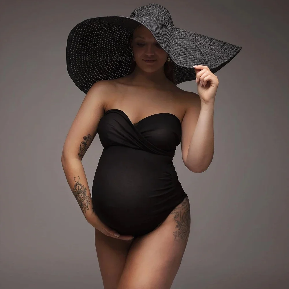 NONE Accessoires de photographie de maternité, vêtements pour femmes enceintes, body Sexy sans bretelles, tissu extensible, grande taille 3