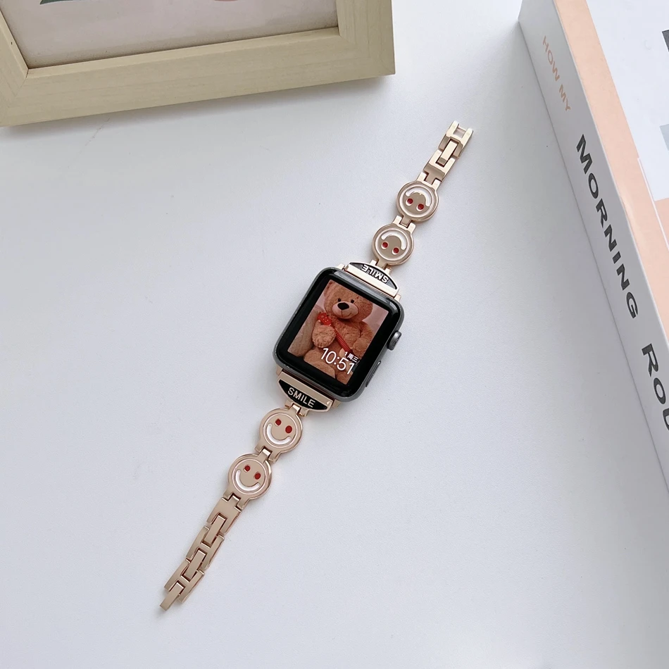 ابتسامة الفرقة ل أبل سلسلة ساعة الترا 8 7 SE 6 5 4 3 49 مللي متر سوار معدني حزام IWatch 38 مللي متر 40 41 مللي متر 42 44 مللي متر 45 مللي متر حزام الساعات