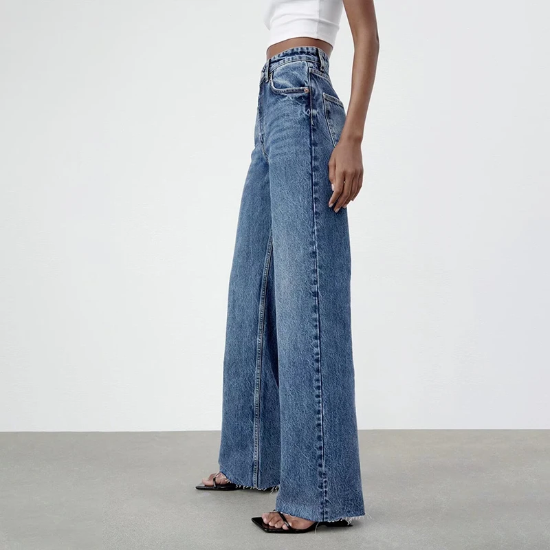 Harajuku Streetwear Retro Fashion Autumn Jeans Women High Waist Loose Wide Leg Straight Loose Blue Denim Trousers Baggy Pants