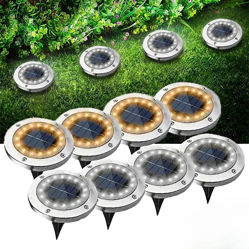 8/20LED Solar Power Disk Light Outdoor Garden Solar Underground Light Deck Light Spotlight Buried Solar Led Lamp Garden Decor — zdjęcie 2