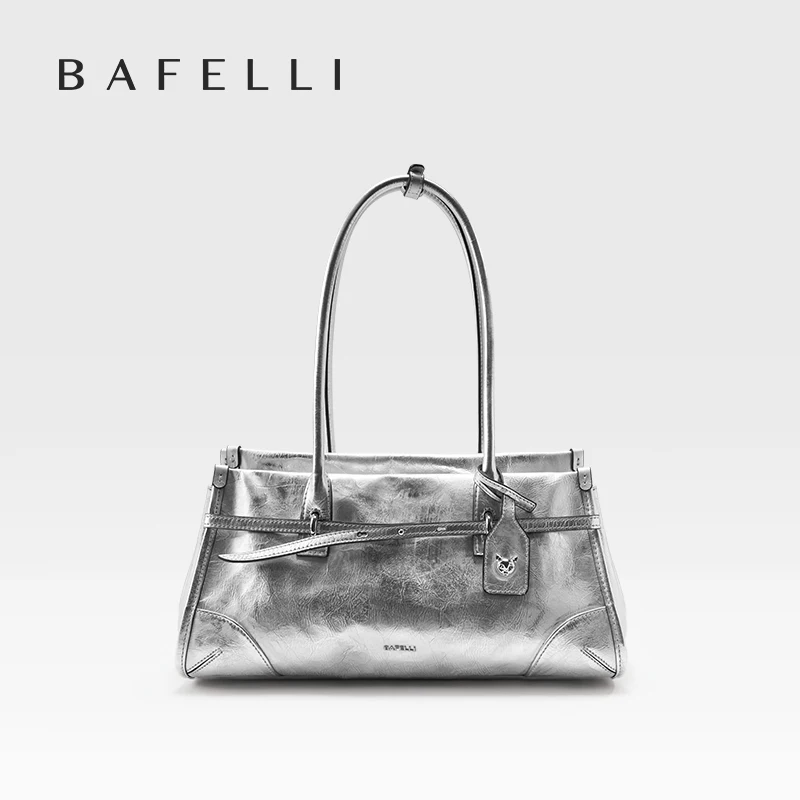 

​​Silver Moto Crossbody Bag - Genuine Leather Shoulder Purse for Women Summer Commute Tote with Minimalist Design