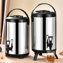 Stainless Steel Insulated Tea Barrel Double Layer Beverage Dispenser For Home Coffee Milk Double-Layer Milk Tea Bucket Large Cap