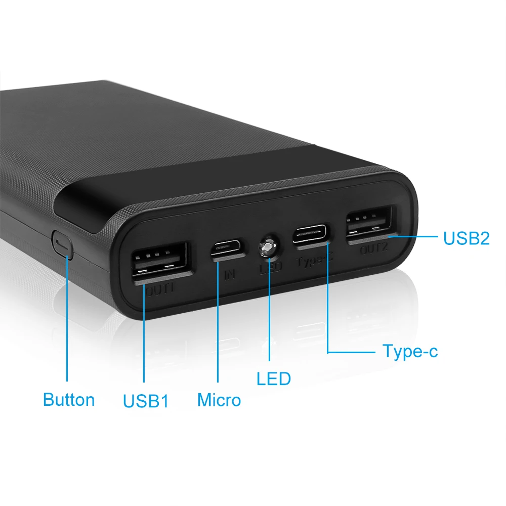 Uniwersalny podwójny USB Micro typ C 20000mAh DIY Power Bank Case 5V 6*18650 ładowarka do baterii pudełko do przechowywania bez baterii