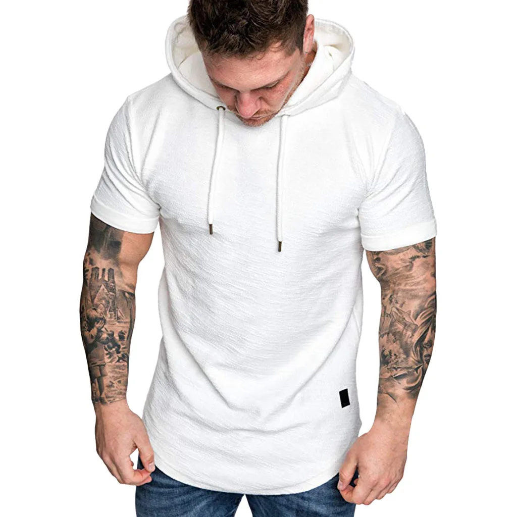 2022 T Shirt Men Short Sleeve Hooded Tshirts Summer Autumn Sportwear Mens Clothing Sold Color Slim Fit Casual Gym Shirts Tops