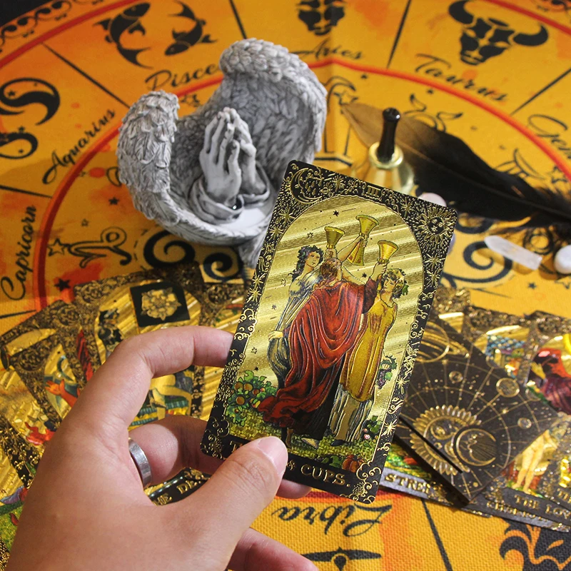 2023 New High Quality Gold Foil Tarot Waterproof Big Size Table Game Tarots with Card Box and Guidebook