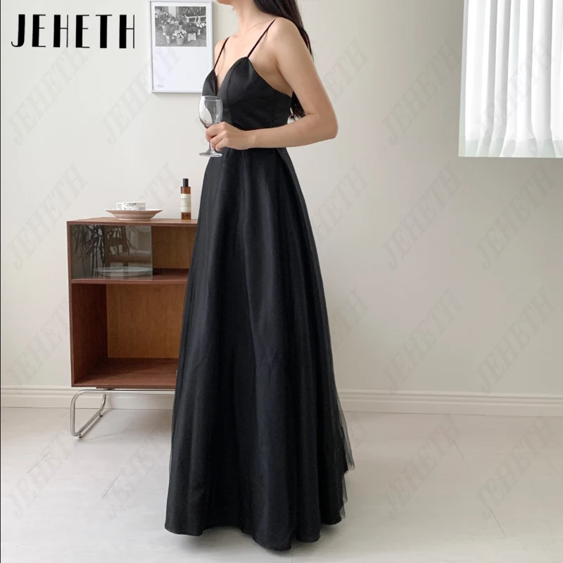 JEHETH-vestidos de novia negros con tirantes finos para mujer, vestido de novia elegante de tul con escote Corazón, línea A, espalda descubierta vestidos de novia negros con tirantes finos para mujer, vestido de novia