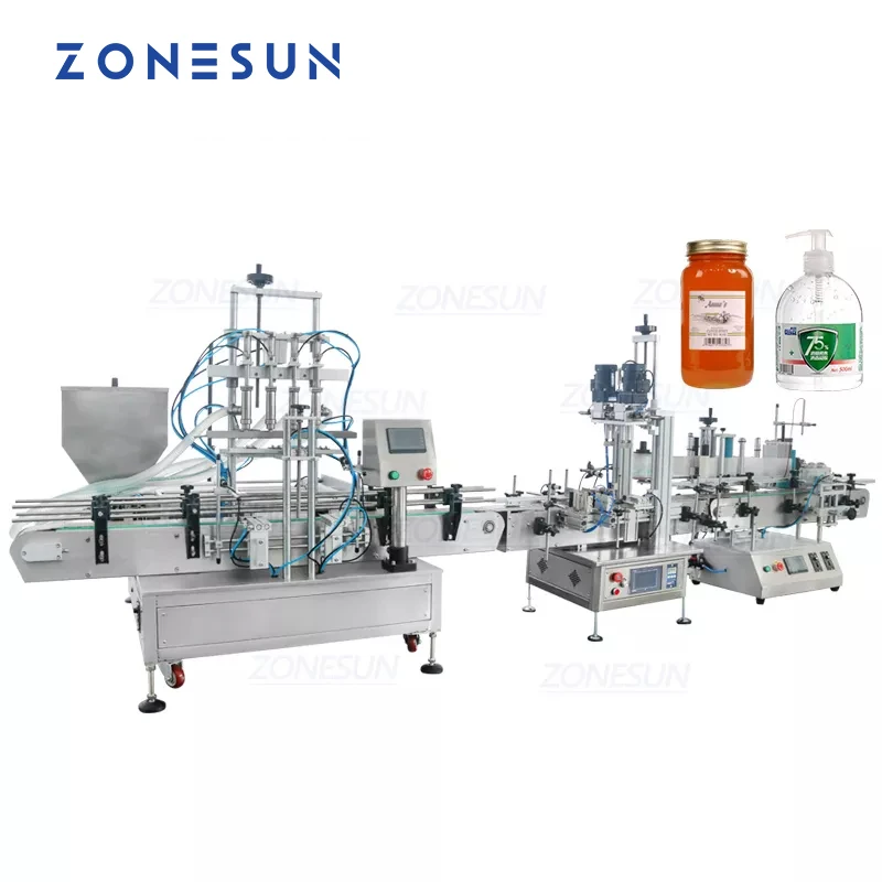 ZONESUN ZS-FAL180C6 Automatic Liquid Filling Capping Labeling Machine Four Heads Paste Chocolate Showe Gel Jar Botter Sticker