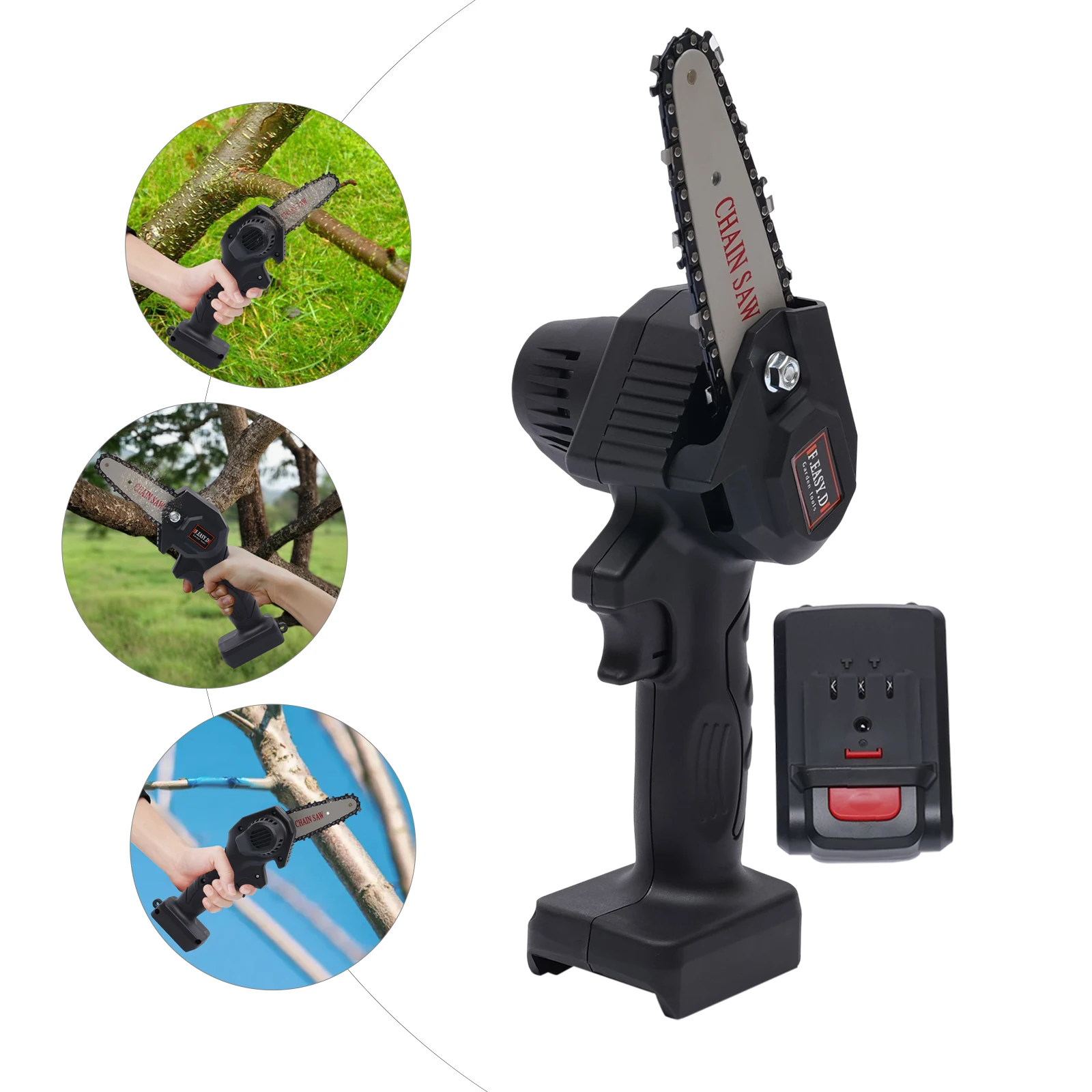 

Мини-бензопила, 24 В, 550 Вт, цепная пила с литиевой батареей и 4-дюймовым стержнем, включает в себя 1 аккумулятор, зарядное устройство 110 В.