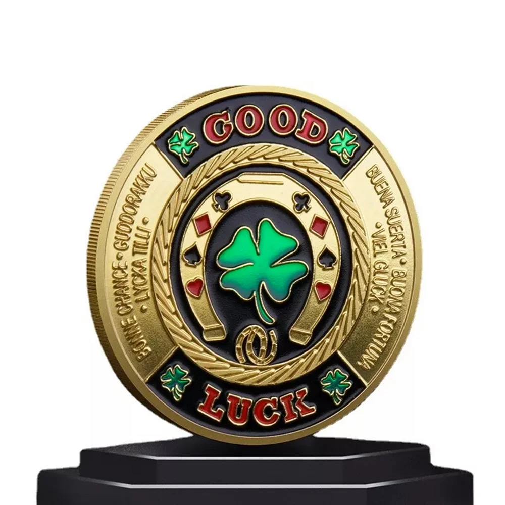 Gold Green Clover Good Luck Challenge Coin Fashion Poker Card Guard Chips Token