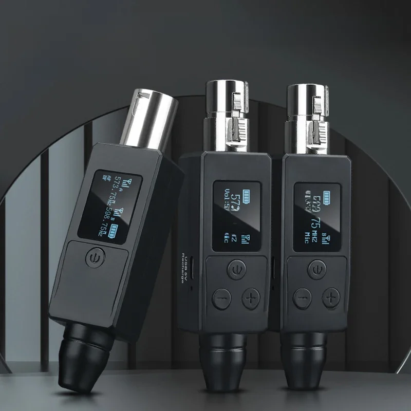 AOIEUUAI Convertisseur de Microphone sans fil UHF à 2 canaux, transmetteur et récepteur de batterie Rechargeable XLR pour Microphones dynamiques 3