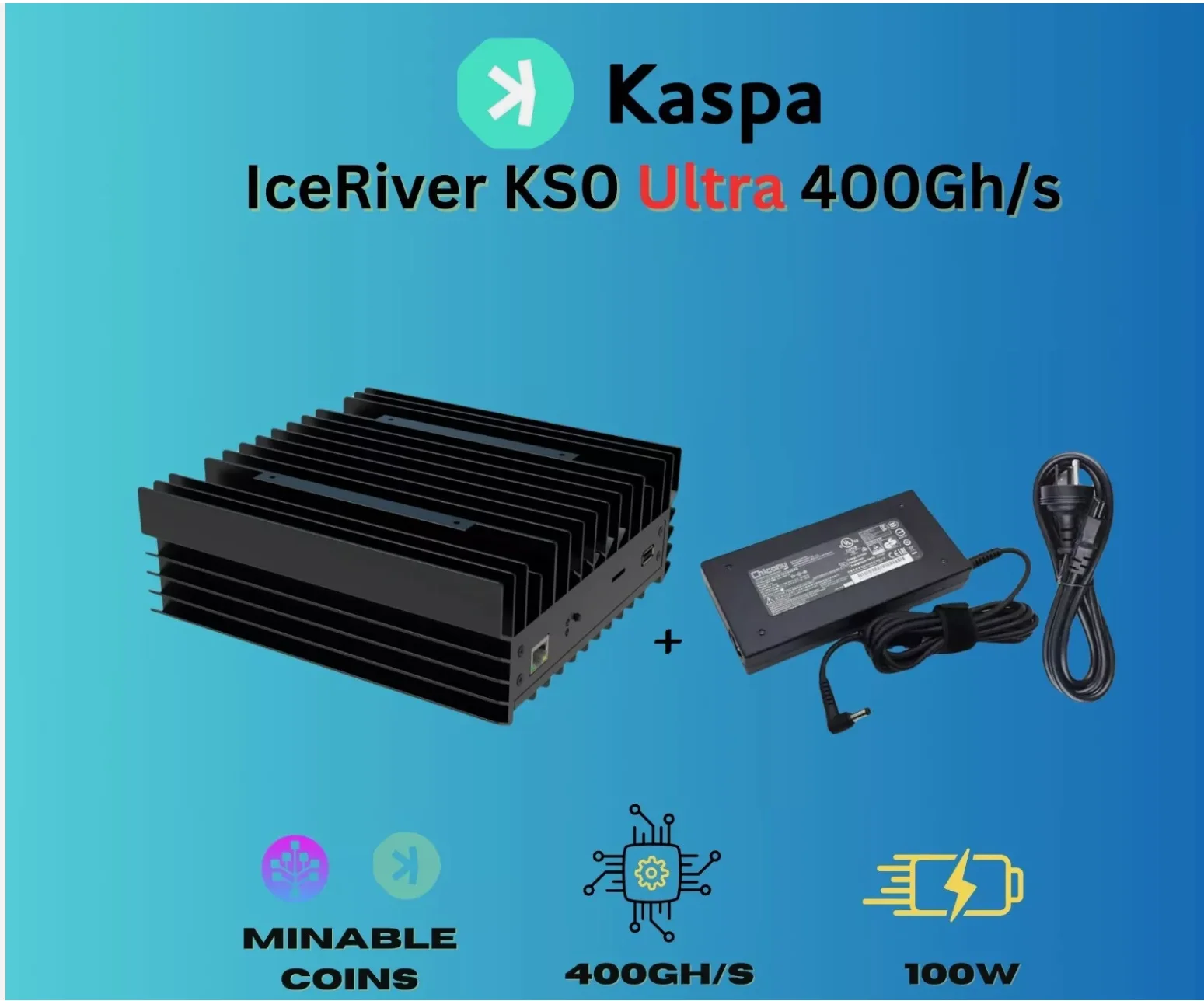 Original IceRiver KS0 Ultra KAS Asic Miner 400G 100W Kaspa with Original PSU