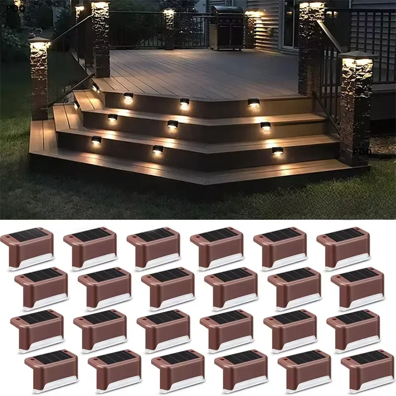 4/8/12/16/20/24pcs LED Solar Stairs Lights Outdoor Lighting IP65 Waterproof Step deck Light Fence Railing Garden Yard Decoration