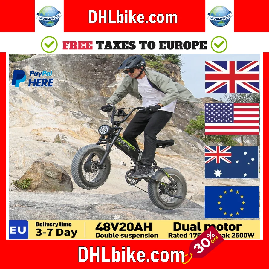 

OTIDA R7pro 2000W Electric Bike Dual Motor 20Inch City Ebike Off Road 48V20AH Powerful Mountain Foldable Electric Motorcycle