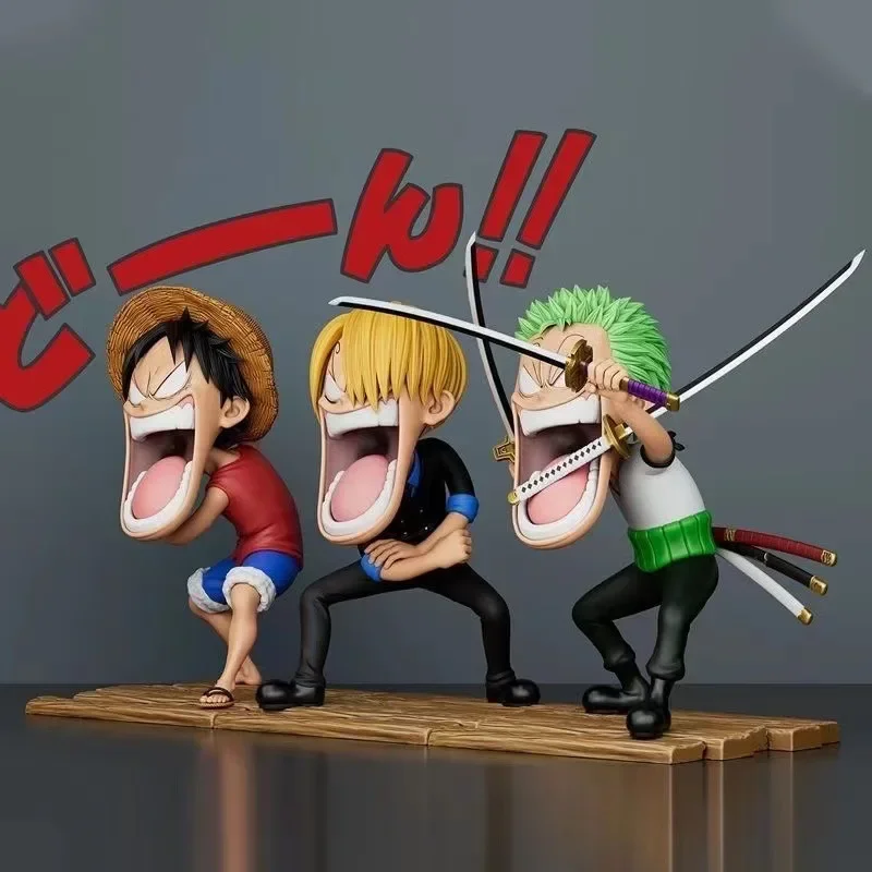 15 cm One Piece Ruffy Figuren Drei Kapitäne Sanji Monkey D Ruffy Roronoa Zoro Actionfigur The Hungry Trio PVC Anime Modell Spielzeug