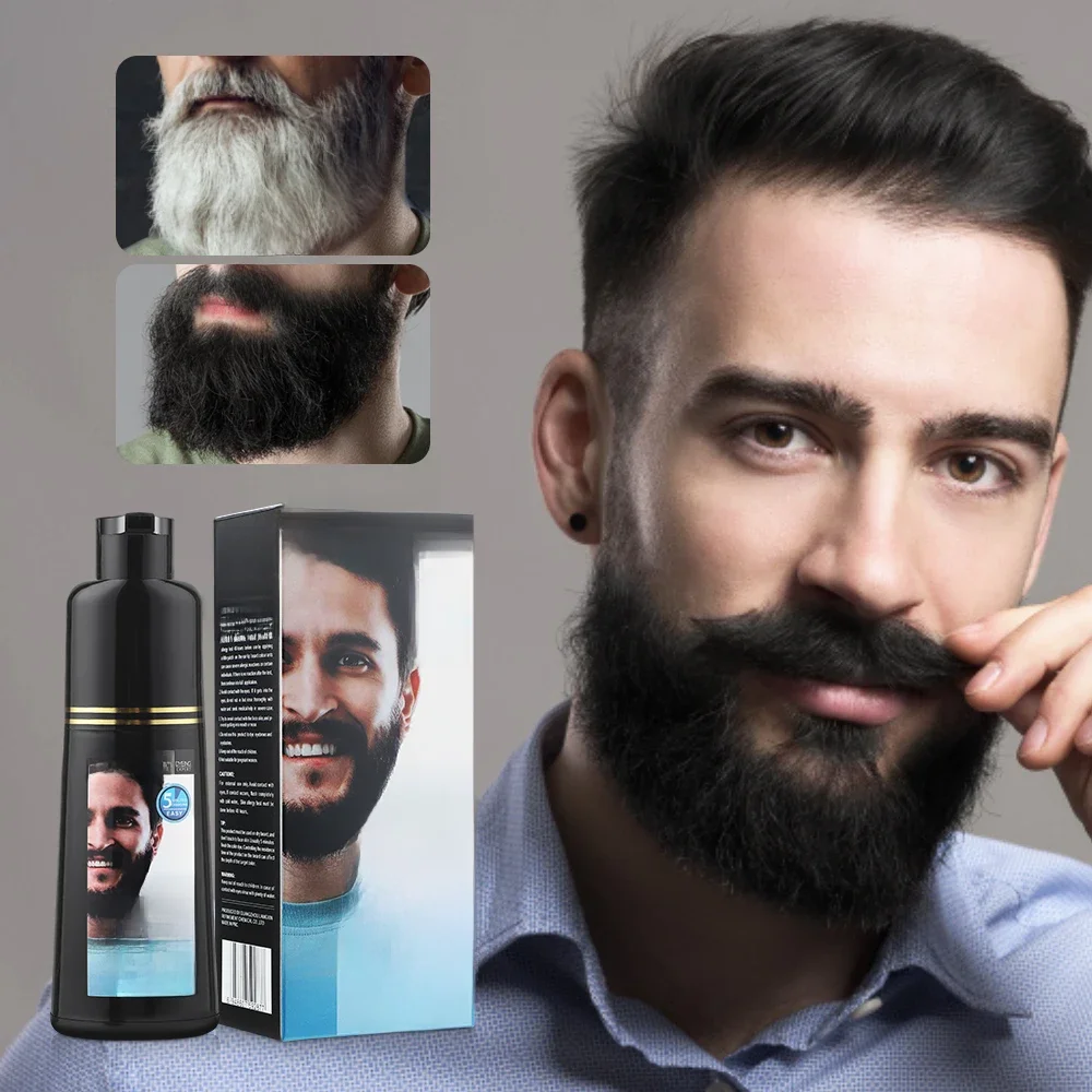 Shampoing naturel Permanent pour teinture de barbe, 200ml, longue durée, coloration pour hommes, élimination des cheveux blancs et gris, couverture de couleur, soins de la barbe