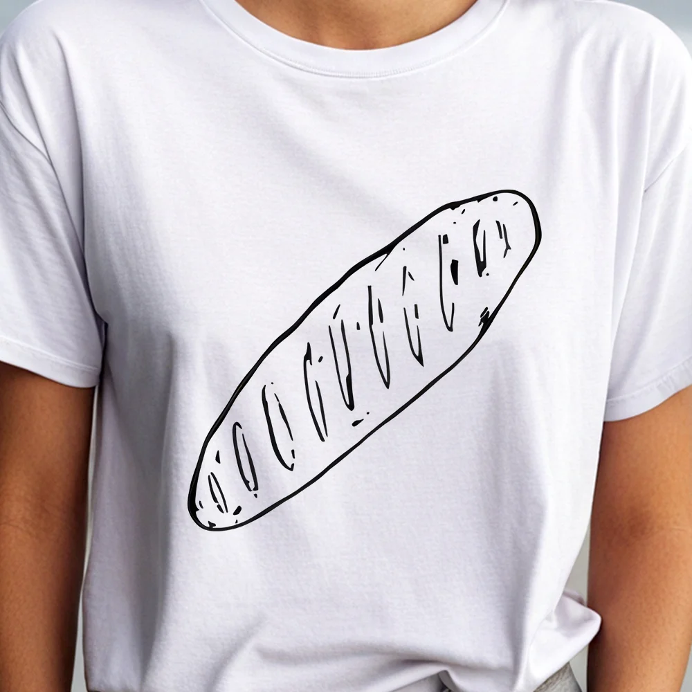 

Bread Sketch Tee Summer Shirt Black Bread Drawing Graphic Casual Loose Short Sleeved Quirky Art Distinctive Comfortable Top