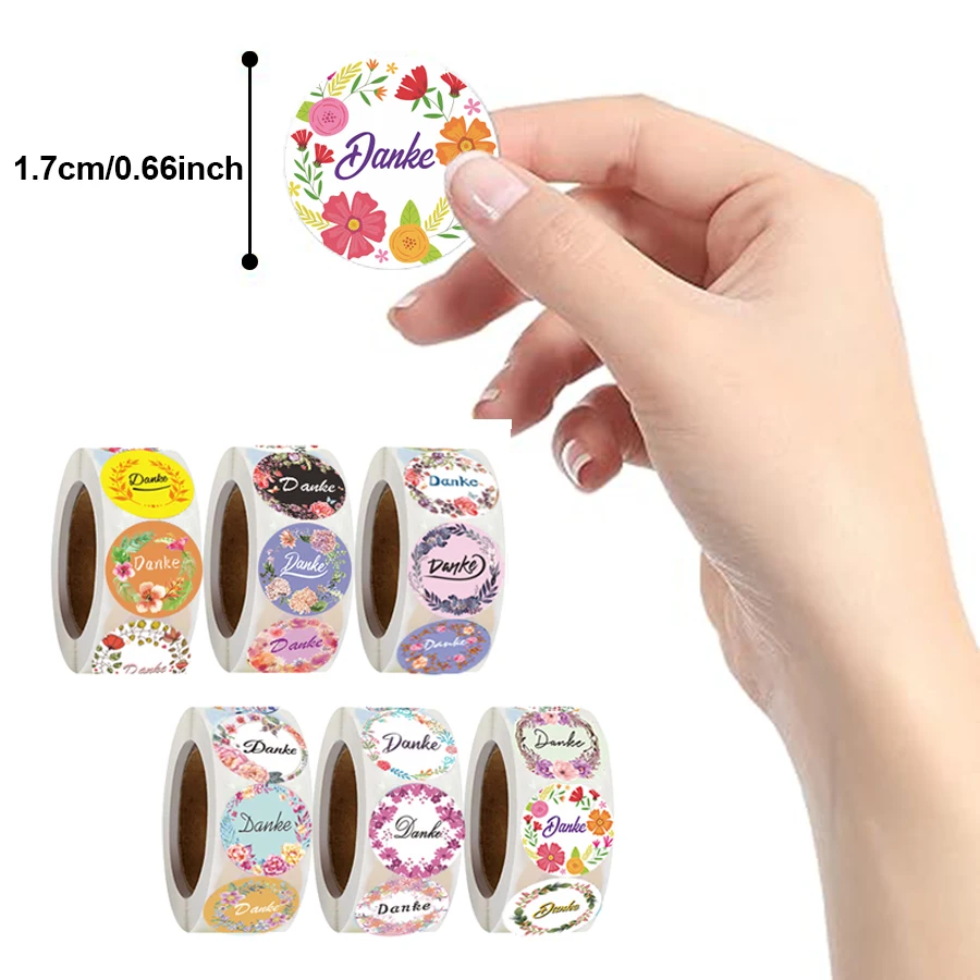 3000 Pcs Floral Danke Stickers, German Thank You Labels for Packaging, Gifts, Envelopes & DIY Decoration