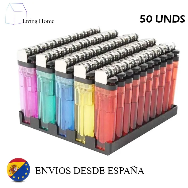 Bandeja Bob Campingman pack 50 encendedores desechables 5 colores diferentes Llama ajustable.