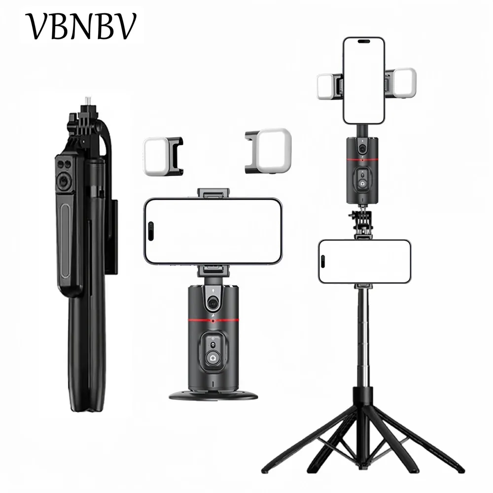 

VBNBV 360 Rotation Follow-up Gimbal Stabilizer Monopod Desktop Tracking Gimbal with Remote and light for Phone Live Photography