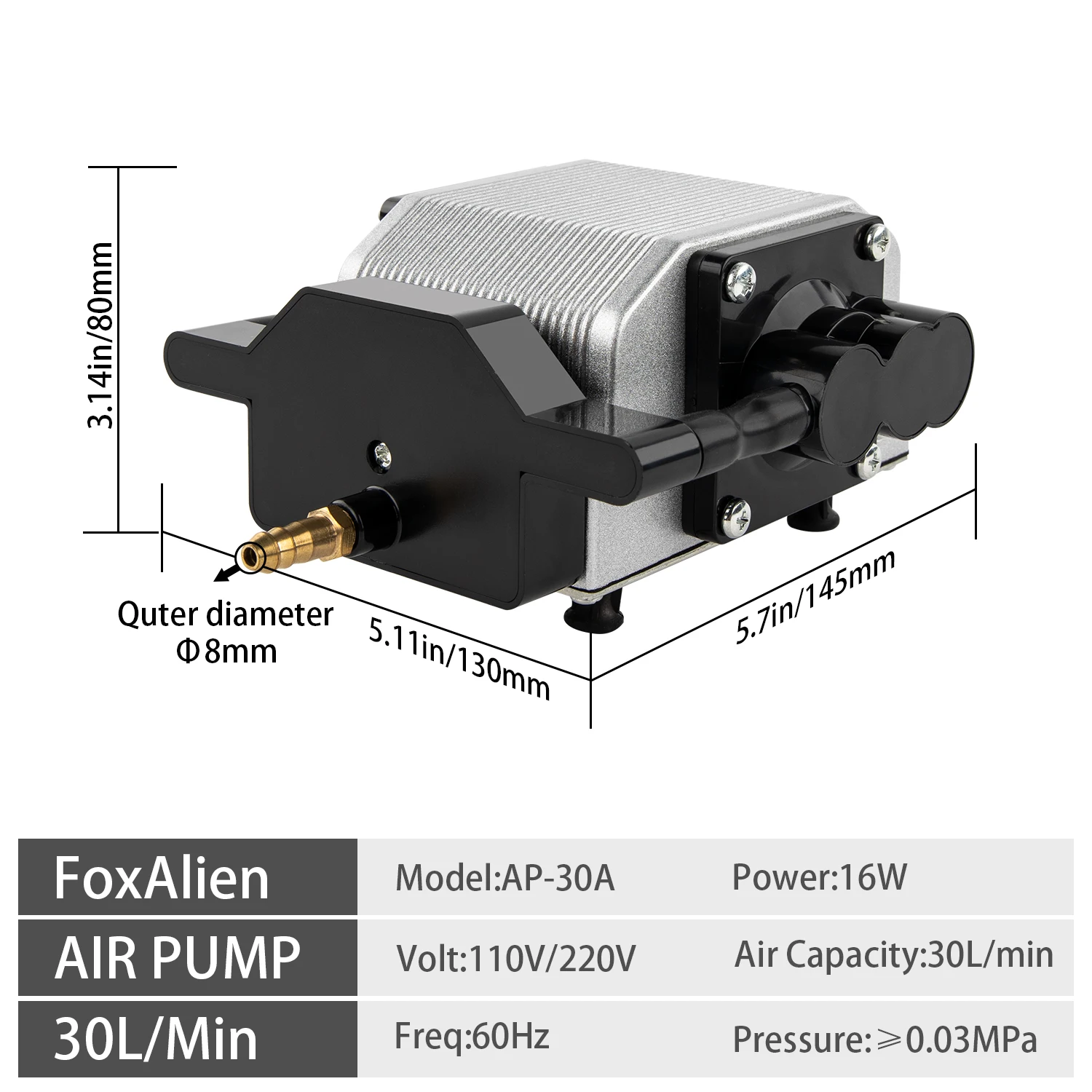 FoxAlien 30L/Min Air Assist Pump for Laser Cutter, Portable CNC Machine Kit for All laser Engraving Adjustable Speed Low Noise