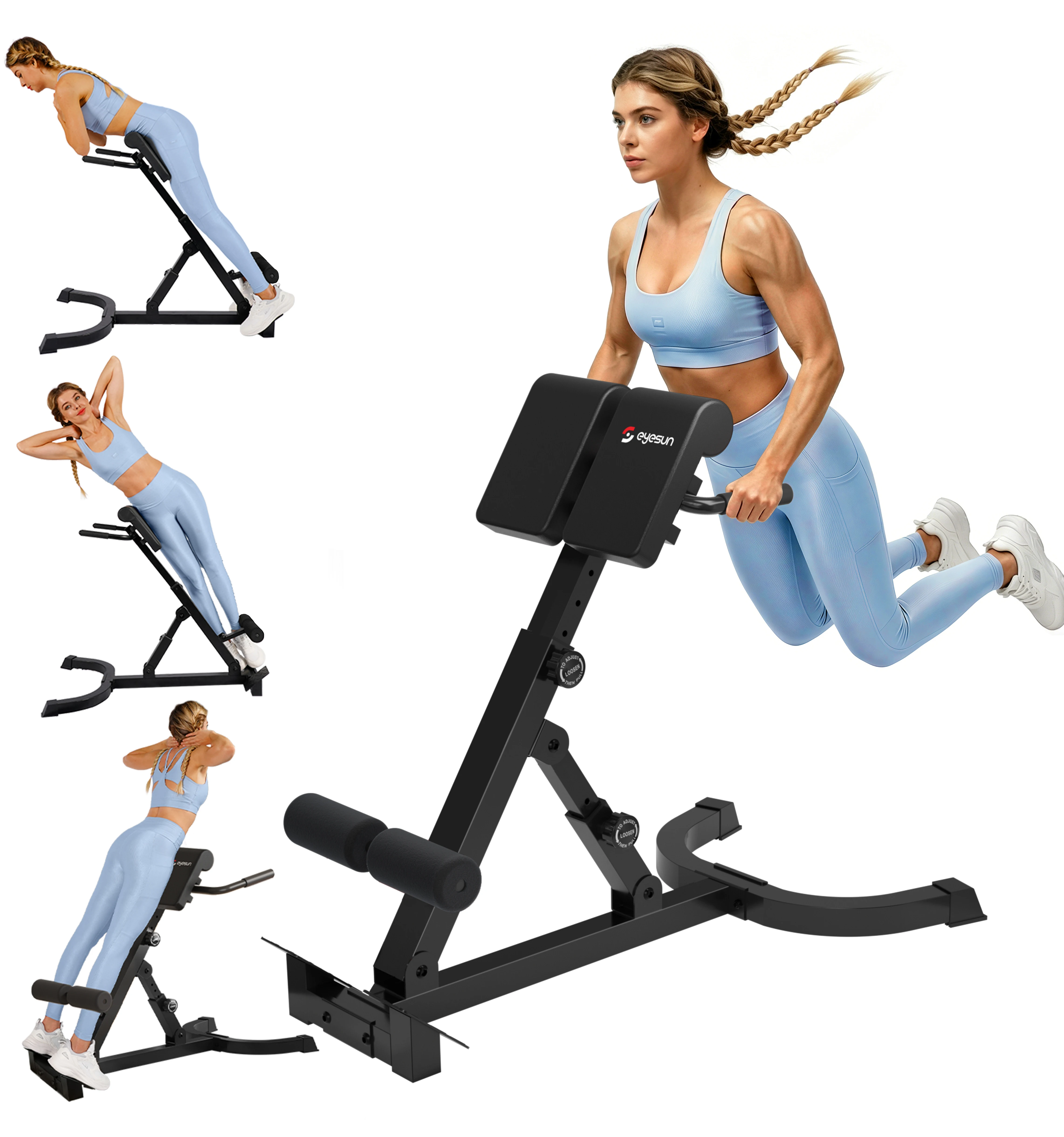 Roman Chair,Foldable Back Extension Machine,Adjustable Ab Back Extension Machine,Core Strength Trainer,Back Exercise Machine for Glute,Ab Workouts,Full All-in-One Body Workout&Home Gym Fitness（Blue）