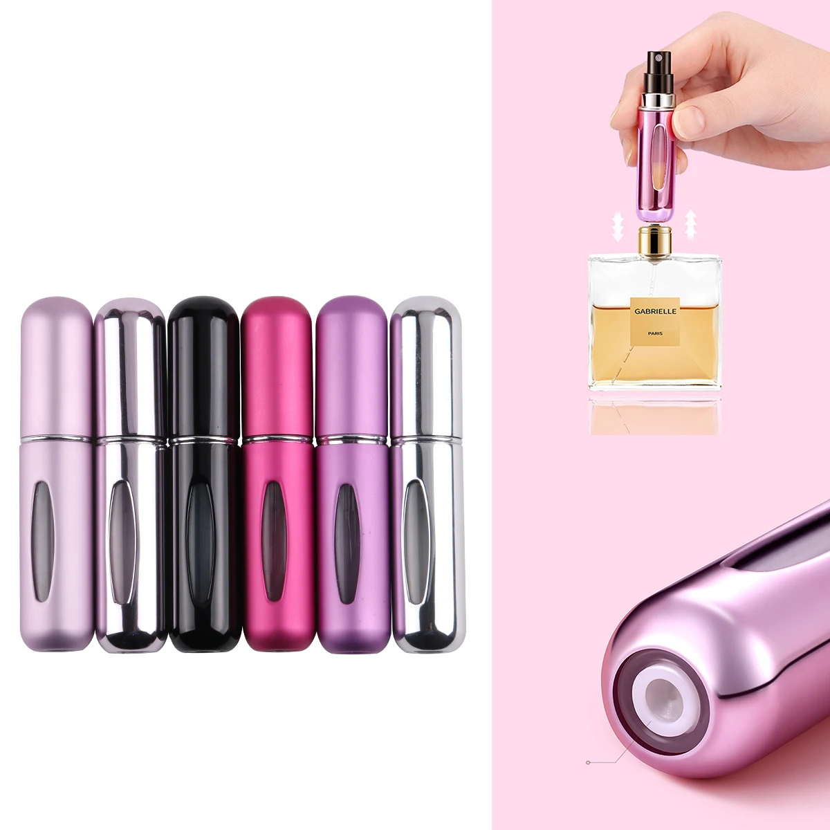 6 Mini Portable Travel Bottom Filling Perfume Refill Bottle, Liquid Subbottling Atomizer, Refillable Bottle, Cosmetic Vacuum