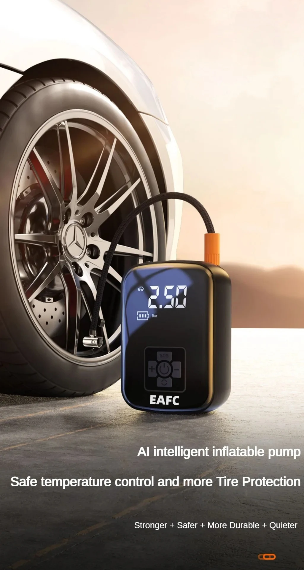 EAFC 150PSI Tragbarer Kabelloser Reifenfüller, Doppelpumpen-Schnellfüll-Luftkompressor mit LCD-Digitalanzeige und Auto-Stopp-Funktion, USB-C Wiederaufladbare Notfall-Luftpumpe für Autoreifen, Motorräder, Fahrräder und Sportbälle – Detail 1