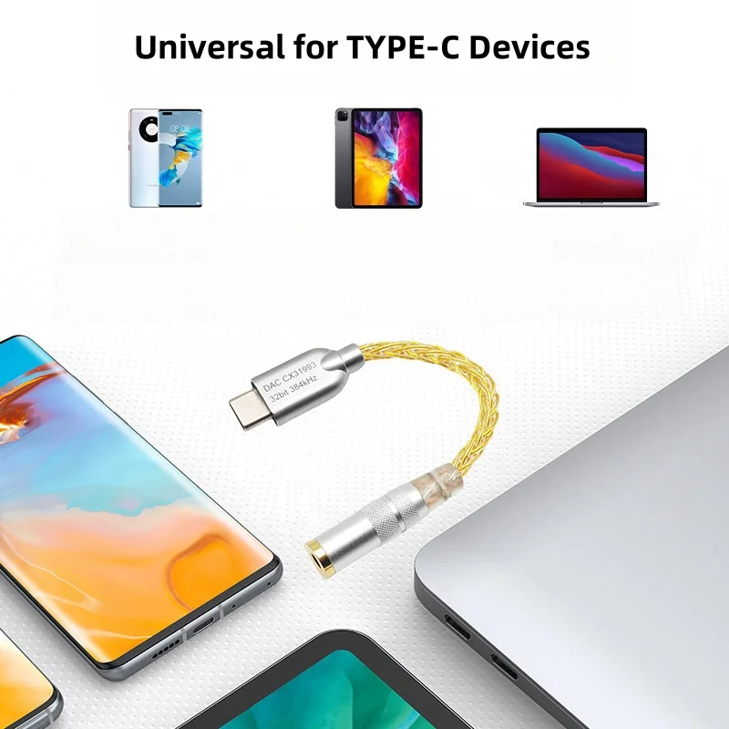 Ly Technology CX31993 Type-C to 3.5mm Audio DAC Decoder Headphone Amplifier HiFi Silver-Plated Adapter Cable