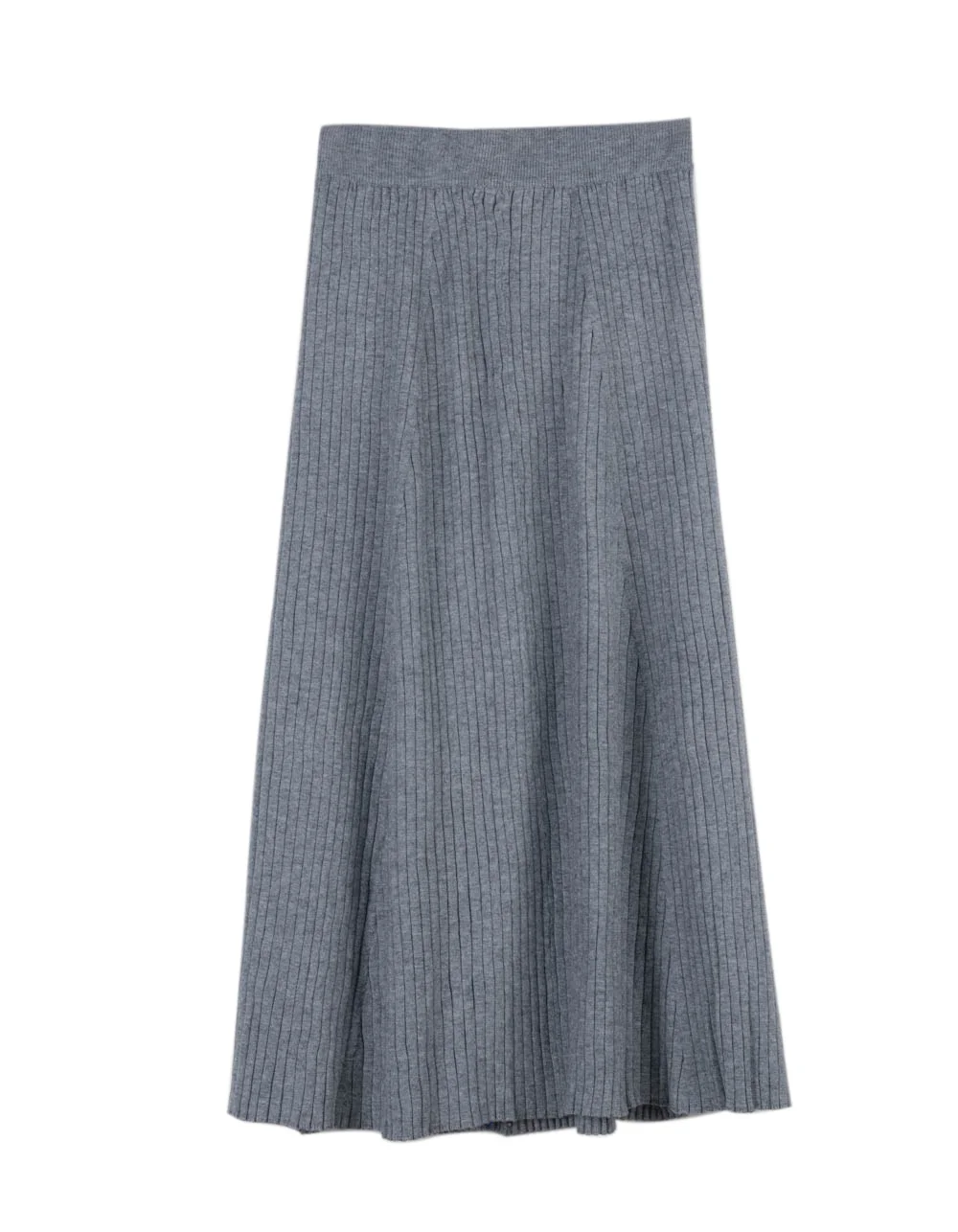 Textured Knitted Midi Skirt Women Swing High Waist Winter Skirts Grey Black S,M