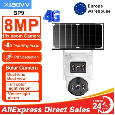 Xiaovv 8MP 4K Wireless Solar Camera 4G Sim Outdoor Dual Lens IP Camera PIR Night Vision CCTV Security Protection Monitor