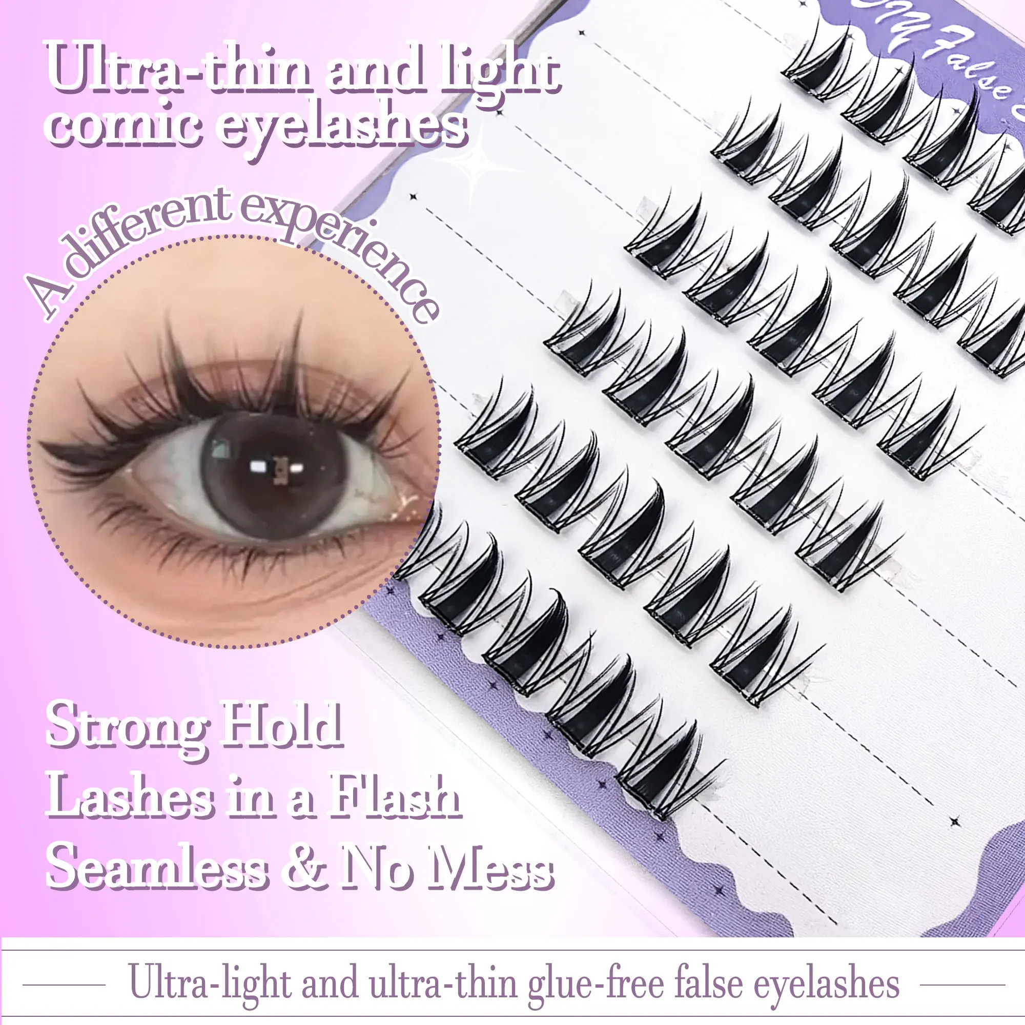 6 صفوف من الرموش الصناعية الخالية من الغراء، مجعدة وطويلة، سميكة بشكل طبيعي، خفيفة للغاية ورقيقة جدًا، تكبير عينيك