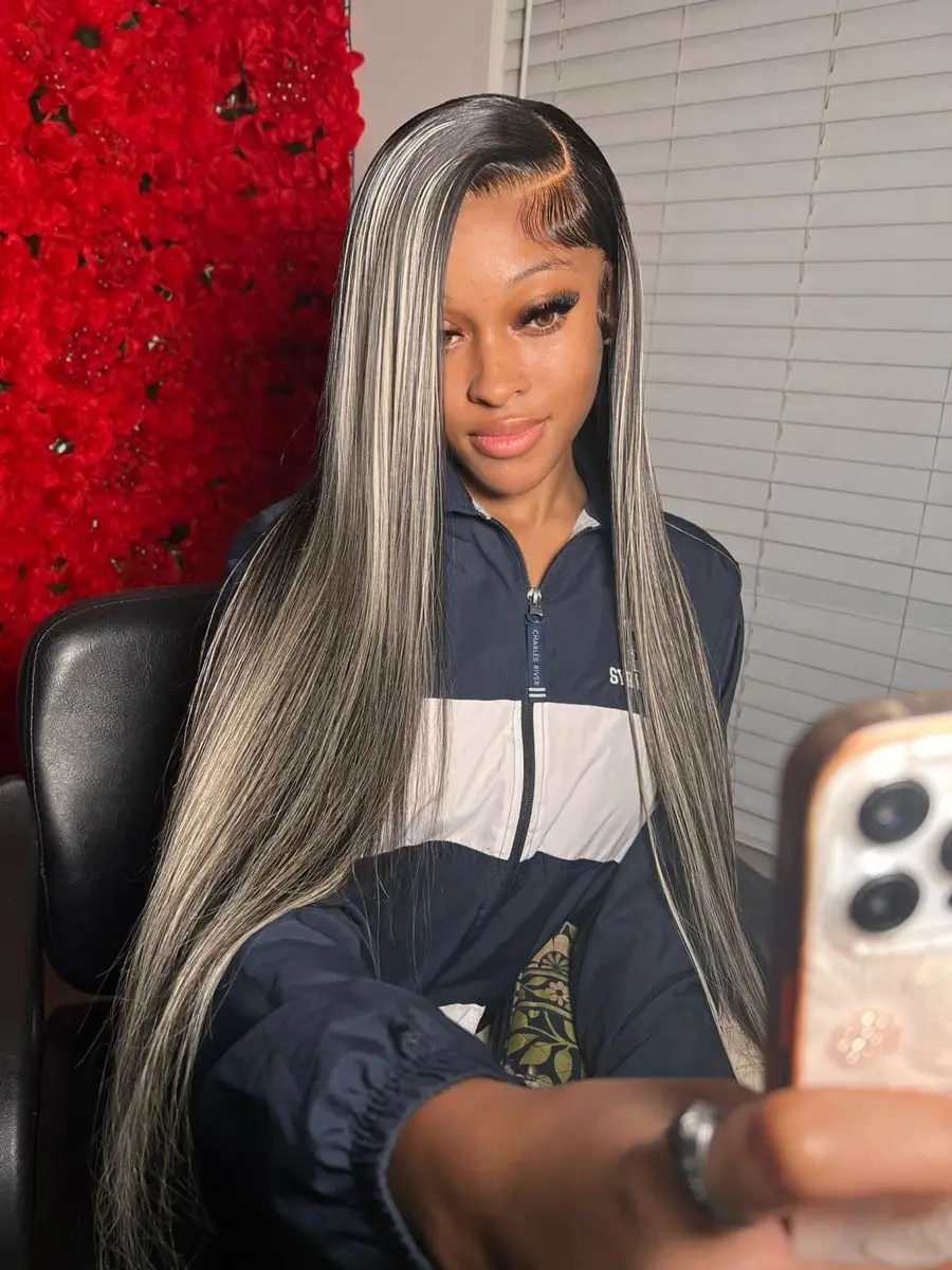 

210 Density Sliver Gray 30 40Inch Bone Straight 13x6 Hd Lace Frontal Wig 100% Human Hair Brazilian Lace Colored Wigs For Women