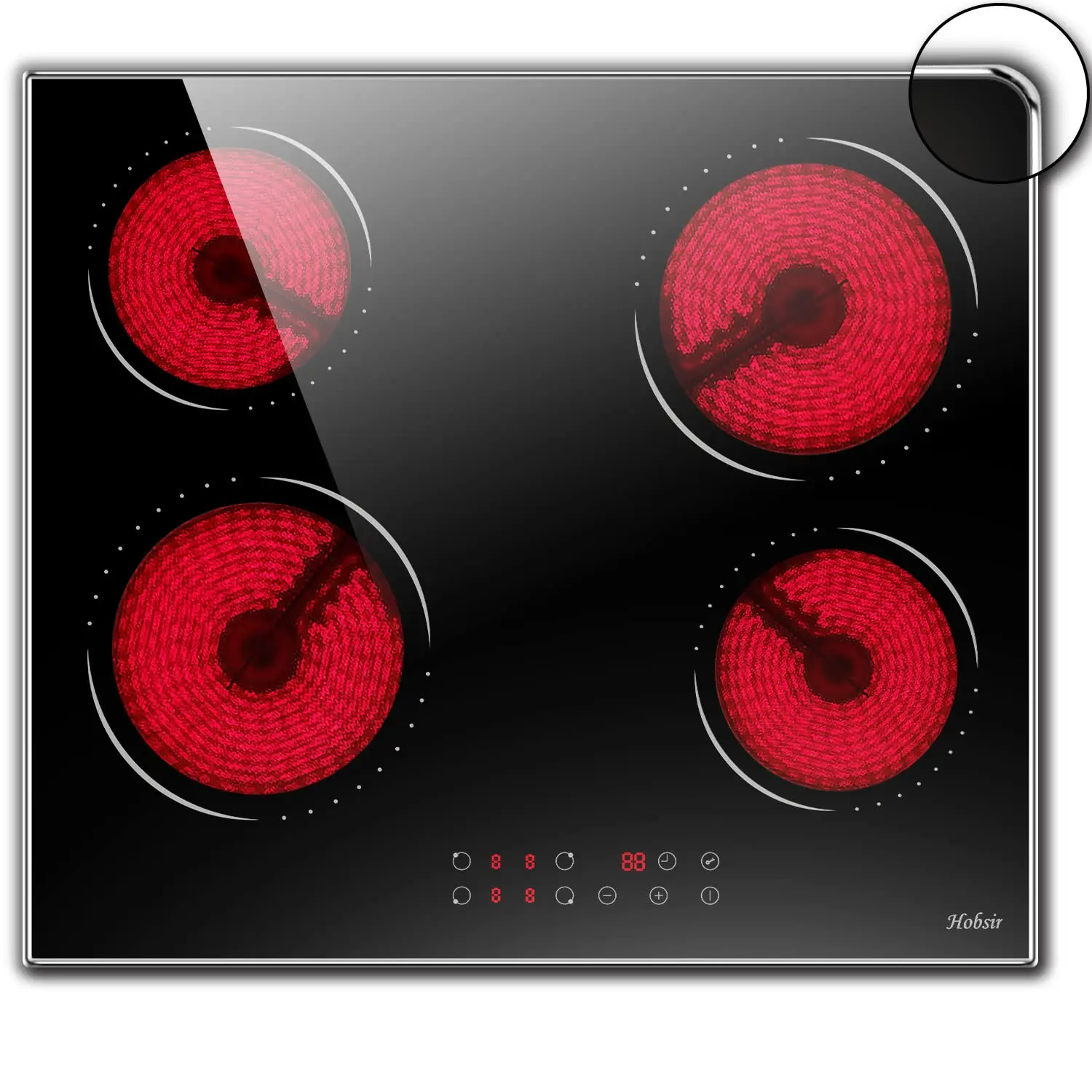 Hobsir 24 Inch 4 Burners Built-in Electric Cooktop，9 Heating Level，Timer & Kid Safety Lock，Sensor Touch Control，220V-240V