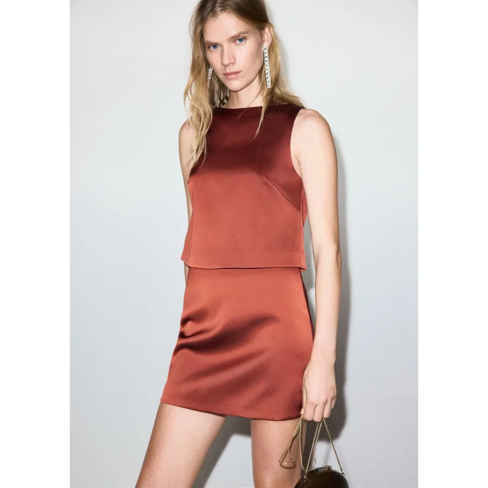 Women’s Satin A-Line Dress | Sleeveless Design with Layered Look, Perfect for Evening Wear and Dinner Parties