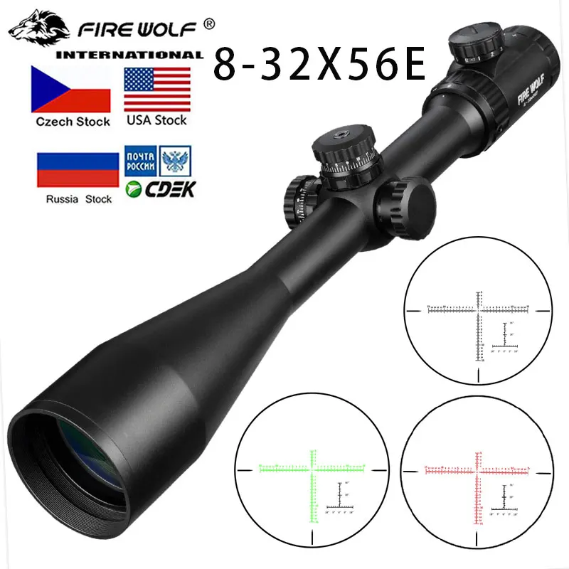 Tactical 8-32X56E Air Rifle Optics Red Dot Green Sniper Scope Compact Riflescopes Hunting Scopes With 20mm/11mm Rail Mounts