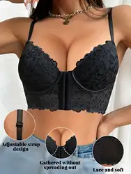 Women's Floral Lace Front Button Bra Underwire Push-Up Support Anti-Sagging Comfort Bra