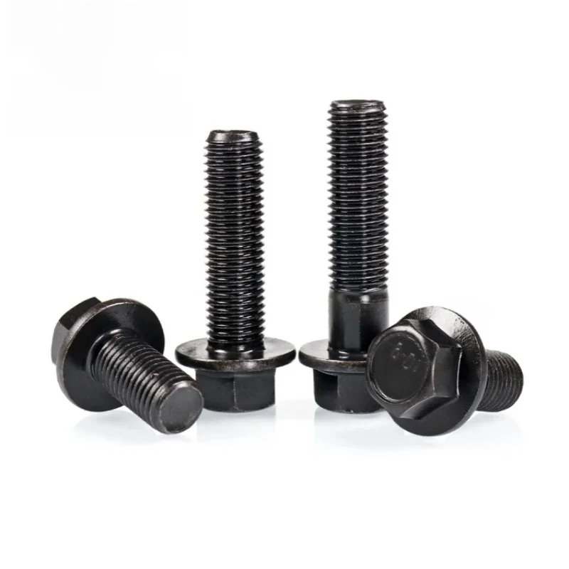 Boulon à bride hexagonale noir M10 M12, pas 1.25, vis à bride hexagonale avec coussinet, boulon à tête hexagonale en acier au carbone de qualité 10.9, 1 à 5 pièces