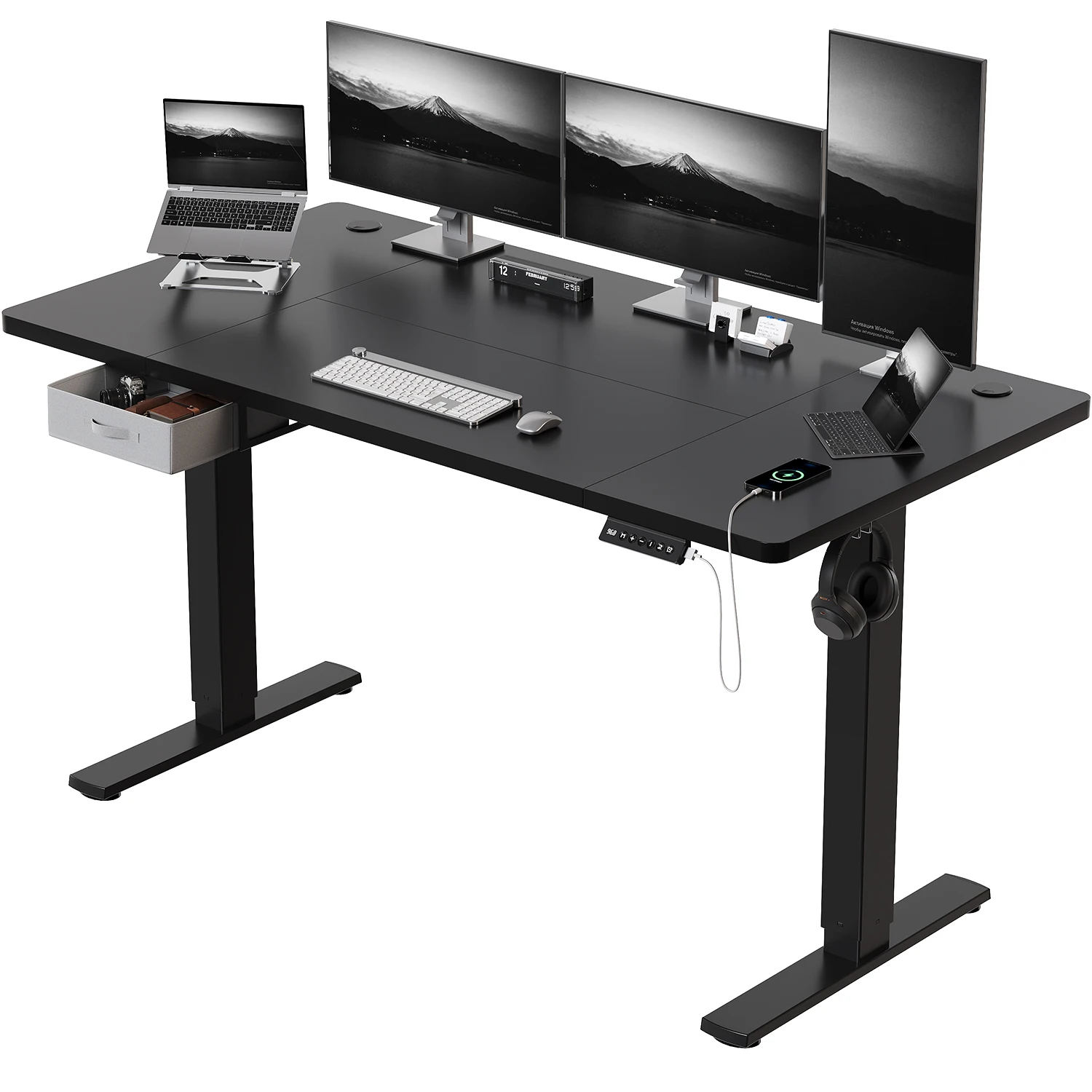 Devoko in hoogte verstelbaar bureau 160x80cm bureau in hoogte verstelbaar met laden USB-A oplaadpoort Computer - afbeelding 1