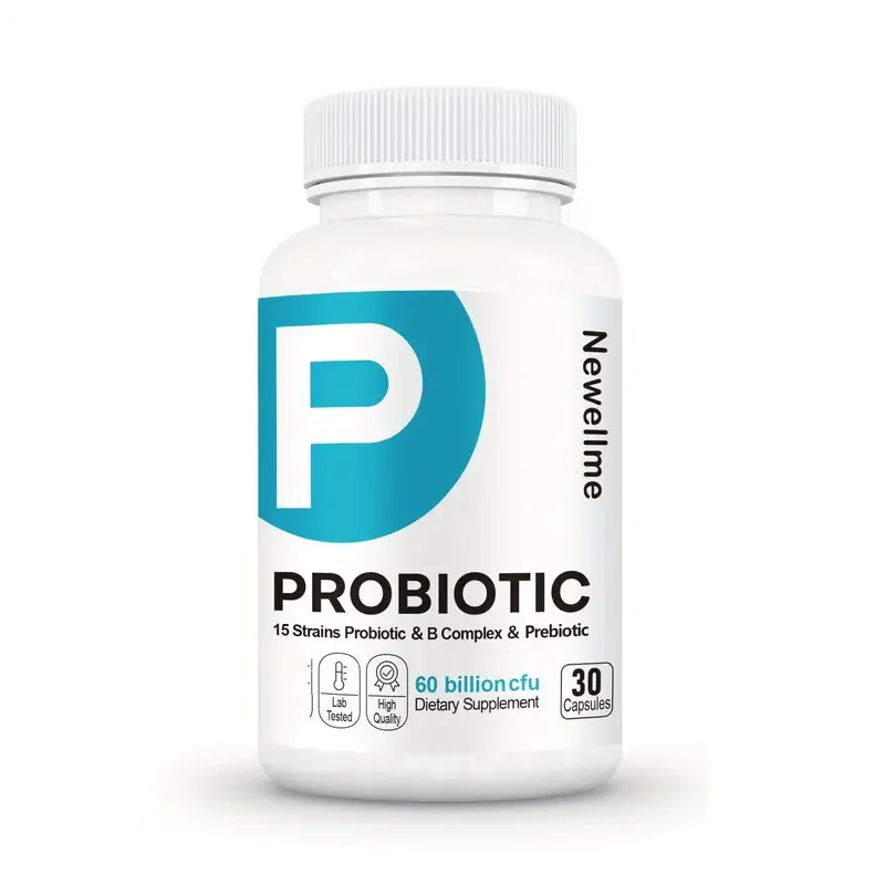 Newellme Probiotics 60 Billion CFU - 15 Strains, Prebiotic and B Complex, 60 Veggie Capsules