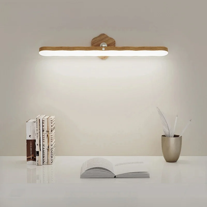 Wooden LED Night Light Portable Mirror Front Fill Lights Rechargeable Magnetic Wall Lamp for Touch switch Bedroom Bedside Decor