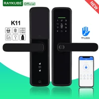 Cerradura RAYKUBE K11 TT BLE, cerradura biométrica inteligente con huella dactilar, cerradura de puerta eléctrica con contraseña/sin llave/tarjeta IC/desbloqueo remoto por aplicación