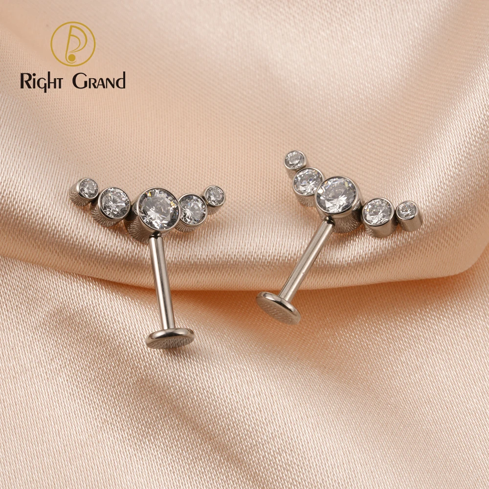 Right Grand ASTM F136 Titanium Stud Cluster CZ Earring Internally Threaded Helix Rook Daith Conch Tragus Cartilage Ear Piercing