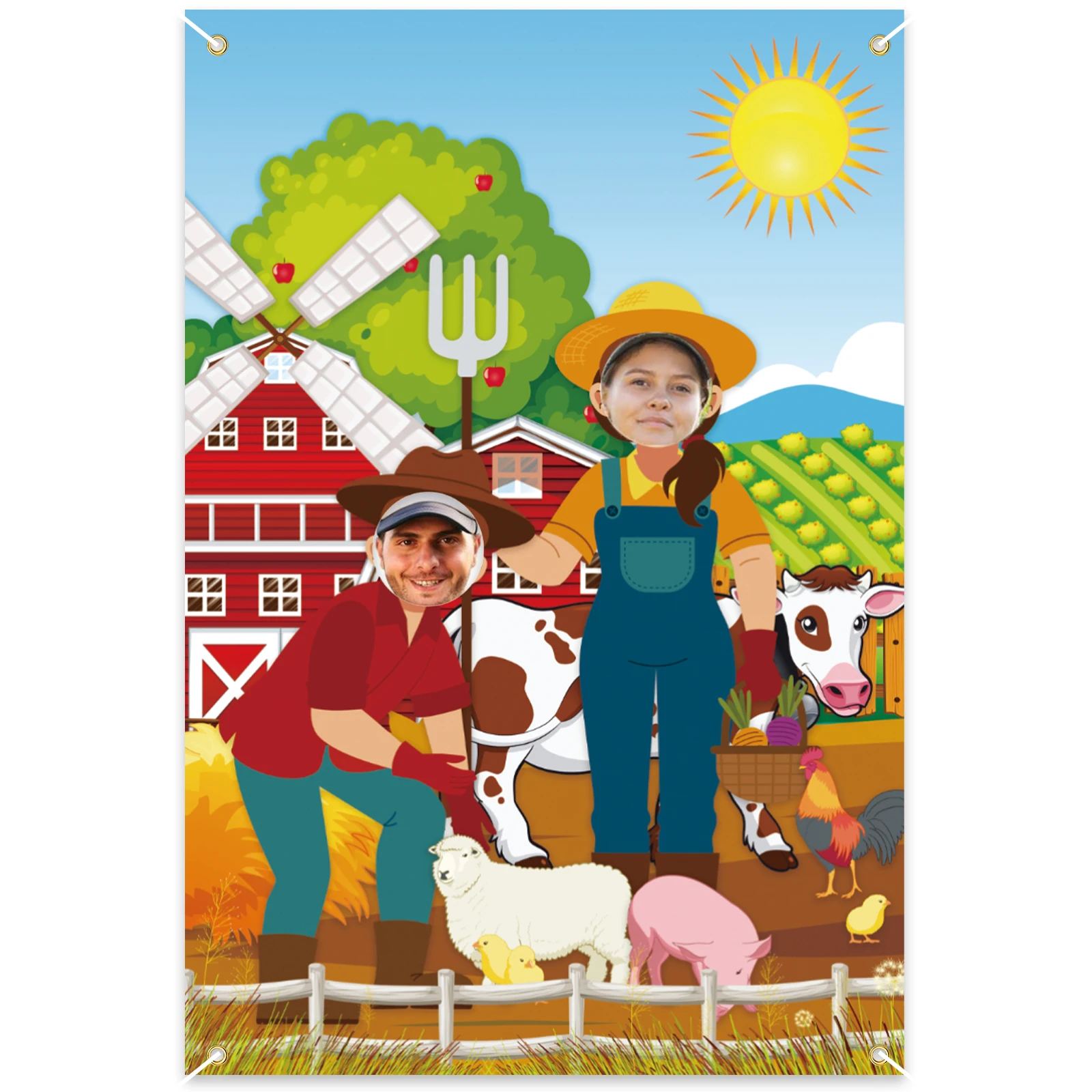 Vibrant Farm Barn Photo Banner Decor, Farm Animals Birthday Party Backdrop Photography Decorations for Farmhouse Theme