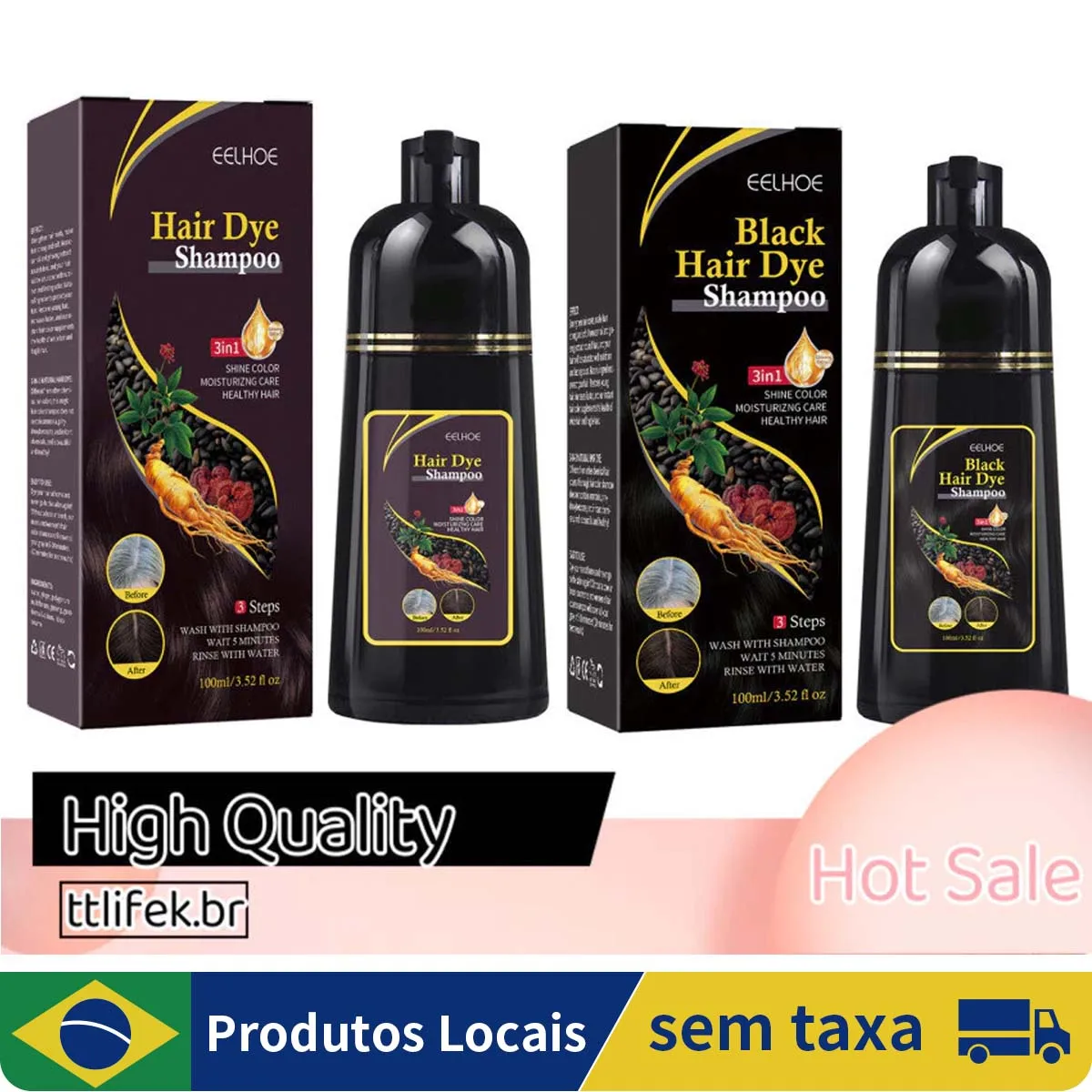 Shampoo GRANDE Para Cabelos Pretos Polygonum Multiflorum Essência Hidratante Preto Limpeza Capilar Reparação Suavizante