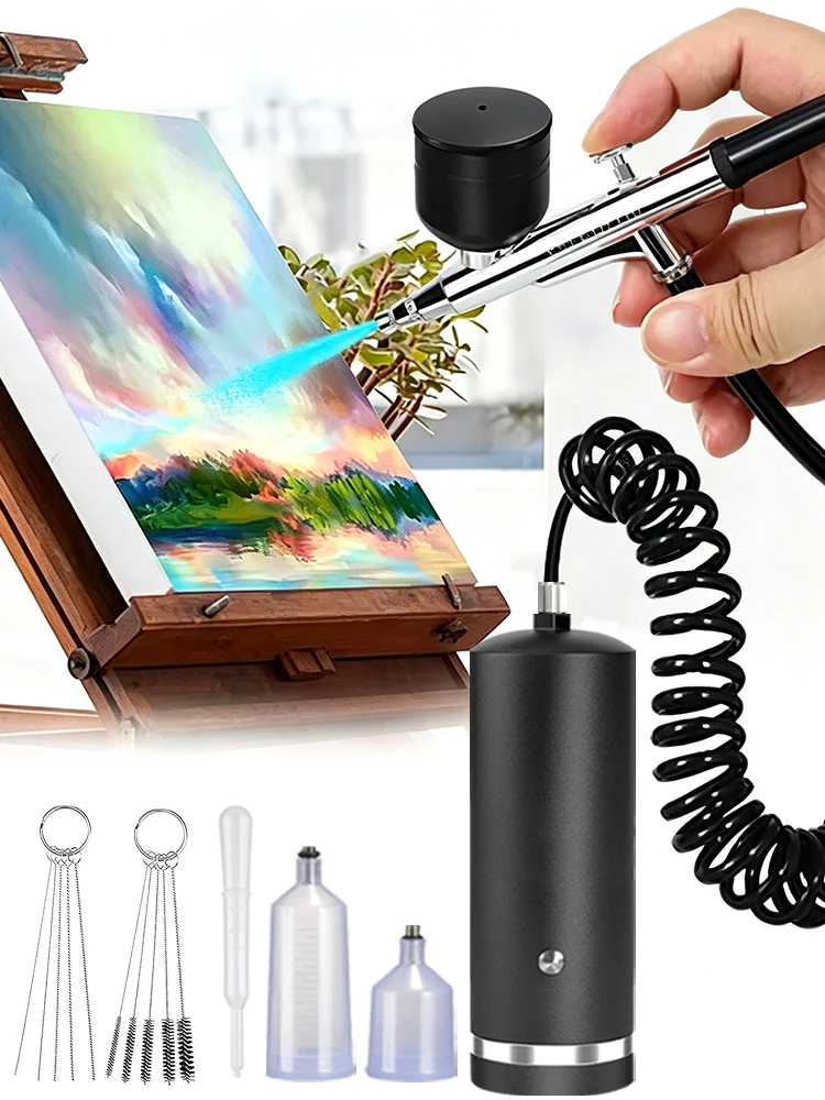 Airbrush-Set mit Kompressor, wiederaufladbarer Spritzpistole, kabelloses Airbrush-Set mit 0,3-mm-Düse zum Malen, für Nageldesign und Modellbau.