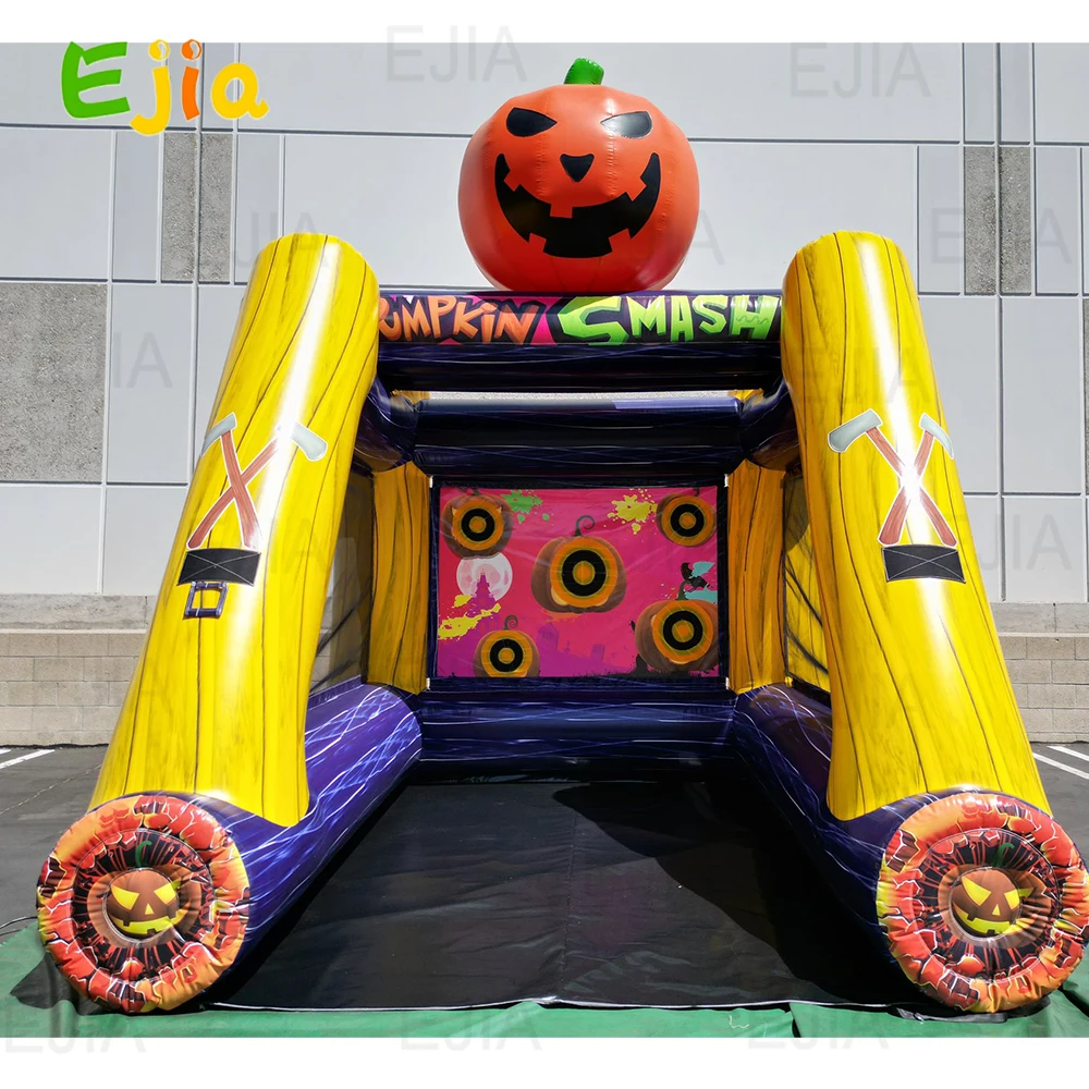 Komercyjne, zabawne, interaktywne elementy na Halloween, karnawał, na zewnątrz, dmuchane atrakcje, gry w rzucanie toporami, dmuchane dynie na Halloween, topory.