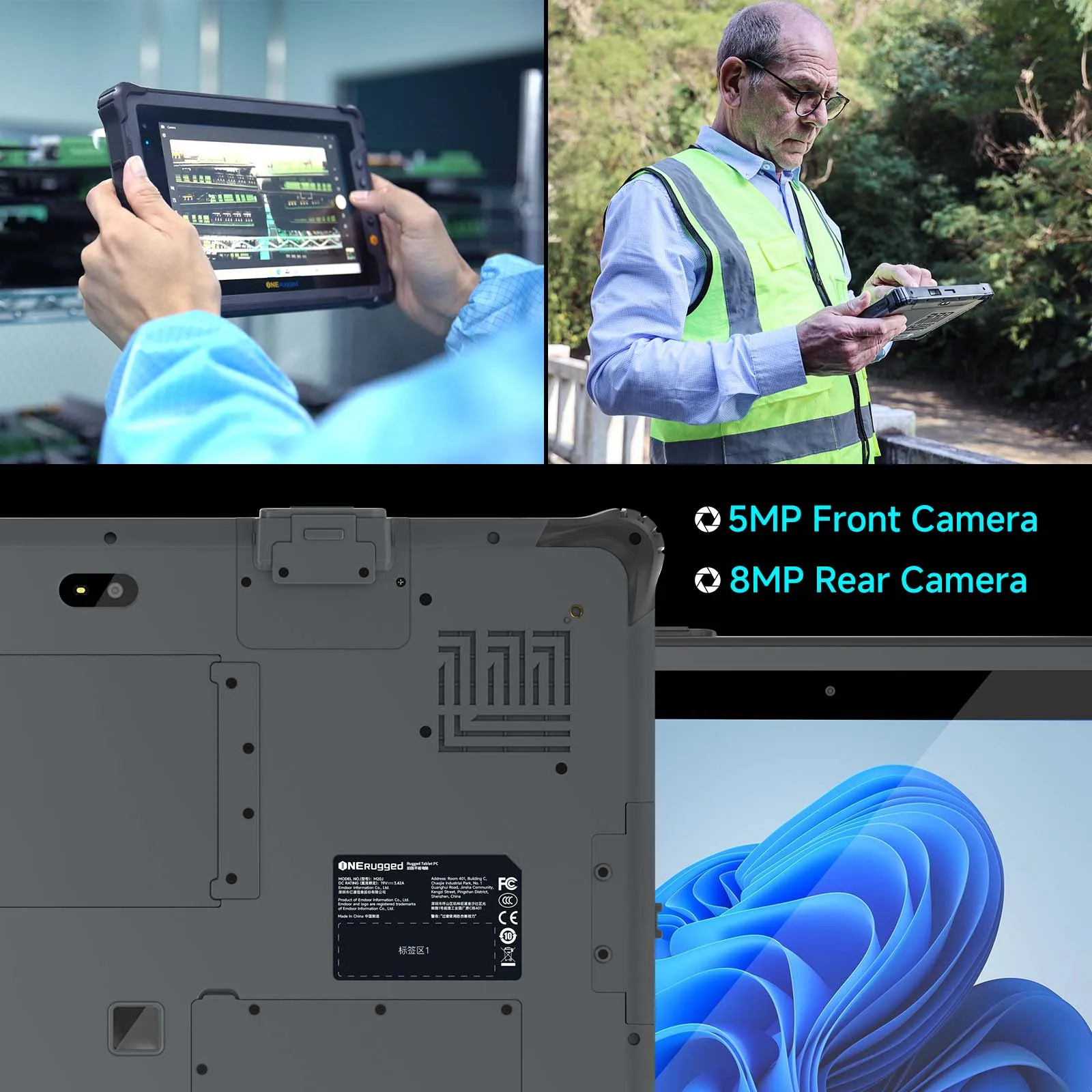 ONERugged Robustes Tablet M20A 12,2-Zoll-Windows-Tablet Industrial mit Fingerabdruck-NFC-GPS, abnehmbarem Hot-Swap-fähigem Akku