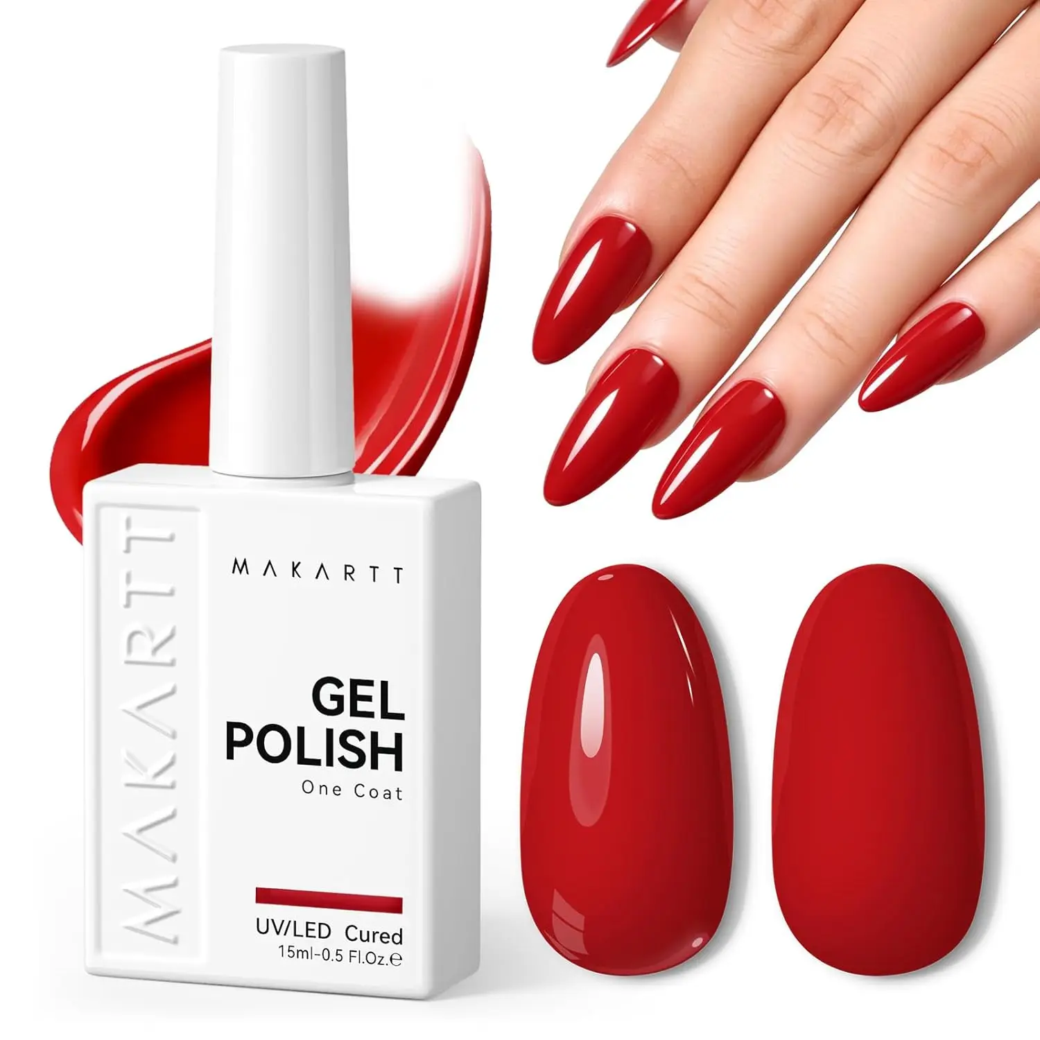 

Гель-лак Makartt Red 15 мл, ультрапигментированный, однослойный, One N'Done, с эффектом сияния, УФ-отверждение, для маникюра в салоне и дома