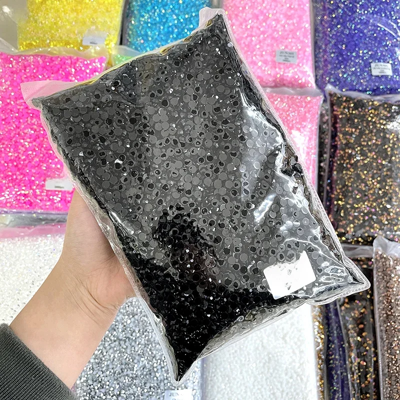JUNAO 2mm 3mm 4mm 5mm 6mm gelée noir Strass en vrac Flatback résine cristal pierre Appliques Non correcteur à chaud Strass pour bricolage