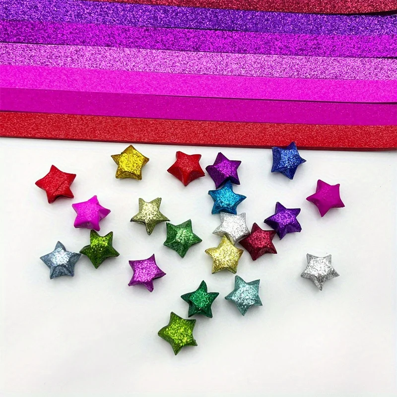 520 Pcs Glitter Origami Star Paper Strips, Mix Vibrant Colors Lucky Star Paper, DIY Handmade Crafts Kit for Party Decor & Gifts